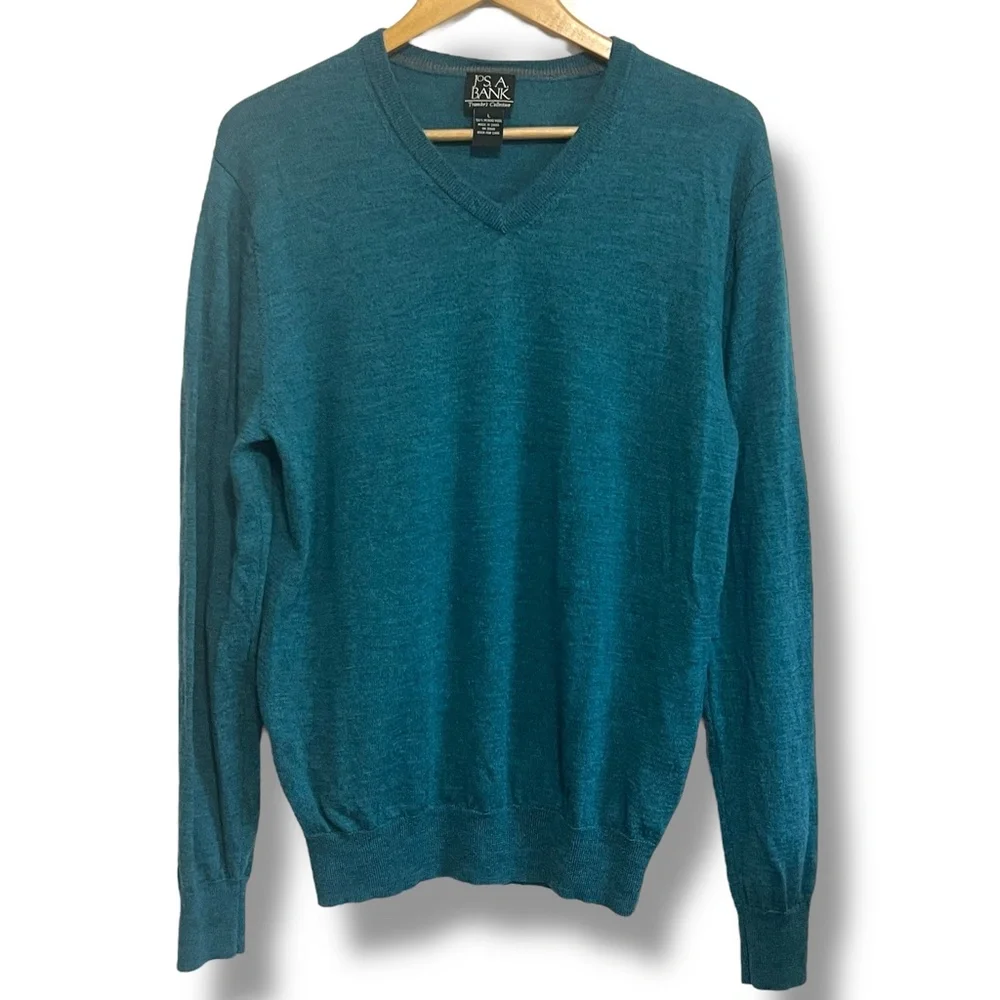 Jos A Bank Mens Traveler Merino Wool Sweater Size L Teal Old Money‎ Quiet Luxury